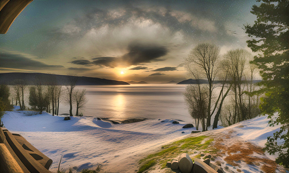 Maine Window Vu of Winter DarkClouds & Setting Sun